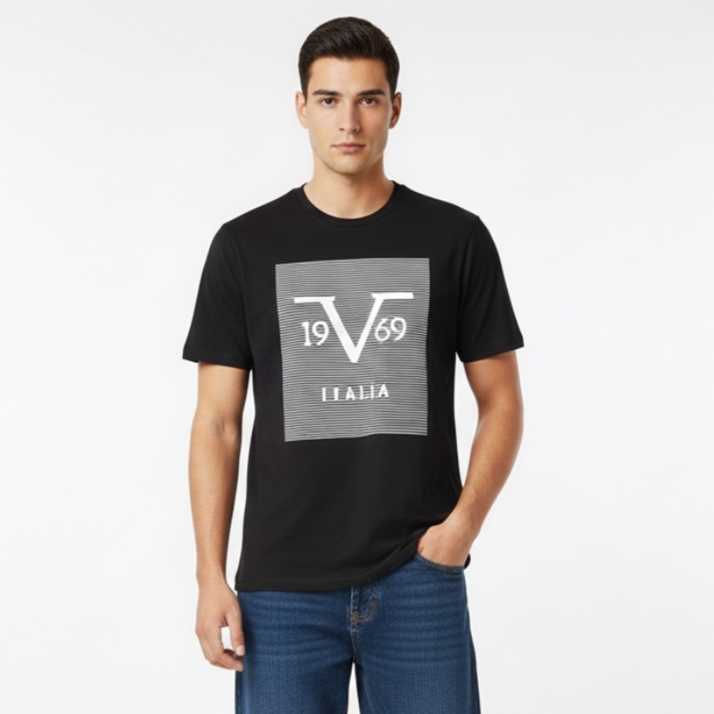 19V69 Italia Men's Logo T-Shirt - Black, Size 2XL - Abbigliamento Sportivo NWOT